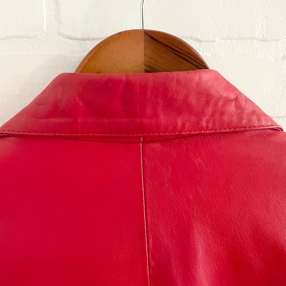 Vintage Red Leather Blazer Fitted Buttery Soft Statement Jacket Sz M - Picture 15 of 15